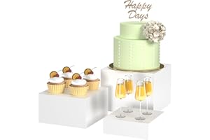 Liaakrr Buffet Risers, Food Risers for Buffet Table,Multipurpose Acrylic Buffet Risers and Stands for Food, Desserts, Jewelry & Collectibles, Nesting Cube Design with Hollow Bottoms, 3pcs (6"x7"x8")