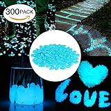 Cozzine 300 Pcs Glow in the Dark Garden Pebbles, Garden Decor Glowing Stones Luminous Rocks for Outdoor Walkway Driveway, Fish Tank Aquatium Glow Decorations (Deep Blue)