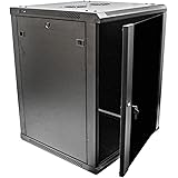 NavePoint 15U Deluxe IT Wallmount Cabinet Enclosure 19-Inch Server Network Rack with Locking Glass Door 24-Inches Deep Black