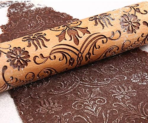 Embossed Patterned Rolling Pin - Wood High-Grade Cookies Pins Paisley for Kids and Adults to Make Cookie Dough