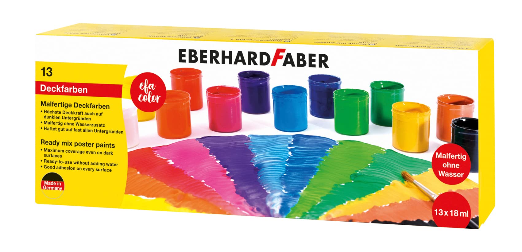 Eberhard Faber EFA Color 575613 Paint Ready-to-Use Paint Set with 13 Colours in Tins of 18 ml Each Highest Coverage Can be Mixed, Suitable for Different Painting Surfaces