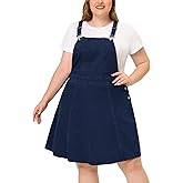 Agnes Orinda Denim Overall Dress for Women Plus Size Adjustable Strap Sleeveless Pinafore Jean Romper Dresses with Pockets