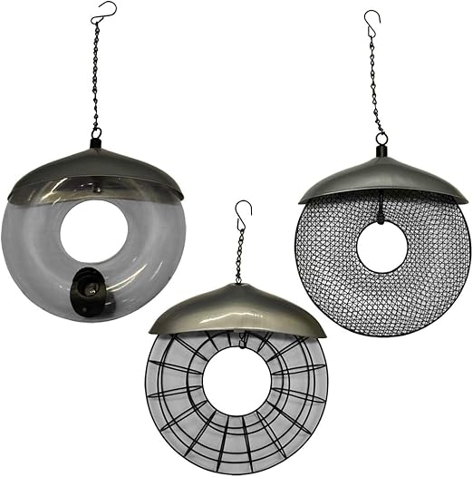Circular Bird Feeder Nut Seed Suet Orbit Feeders Set Of 3