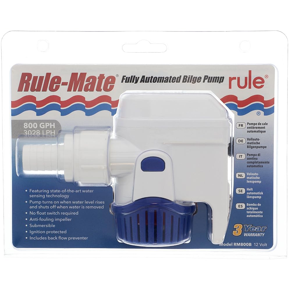 Rule Mate RM800B Automatic Submersible Bilge Pumps 12V - 800GPH with Auto Sense Intelligence - Thermal Cut-Off & Backflow Prevention - Compact Design for Boats - Easy Install Threaded Discharge