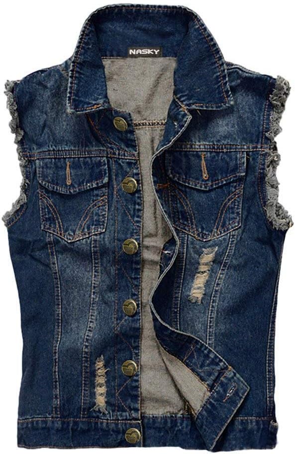 Mens Fit Retro Ripped Demin Jeans Gilets Jacket Vest Waistcoat Top Vest