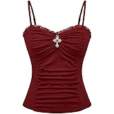 Verdusa Women's Gothic Lace Y2k Cami Top Ruched Slim Fit Camisole Sleeveless Going Out Tops
