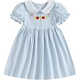 Toddler Baby Girl Back to School Outfit First Day of School Dress Plaid Embroidery Puff Sleeve Smocked Dresses Clothes