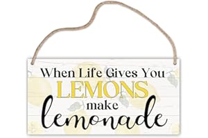 LWBEO Wooden Decorative Signage, 'When Life Gives You Lemons Make Lemonade' 10.0 x 5.0 inches, Inspirational Gift for Cafe Bar Pub