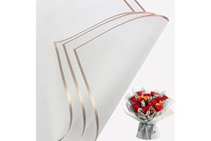 Buperor 20 Sheets Flower Bouquet Wrapping Paper, 22.5 x 22.5 inch Folding Package Floral Wrapping Paper for Wedding Birthday Valentine's Day Gift DIY Bouquets Gold Trim White