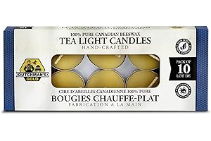 Dutchman’s Gold 100% Pure Beeswax Tea Lights (10/Pack), Handcrafted, Dripless & Smokeless, Non-Toxic, Naturally Scented, Eco-