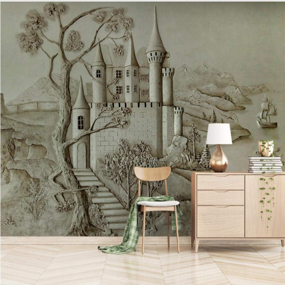 Amazon Zwlbp 任意のサイズの壁画ヨーロッパの3d立体エンボス金古代の城3d壁紙リビングルームの背景の壁布をカスタマイズ 400x280cm 壁紙