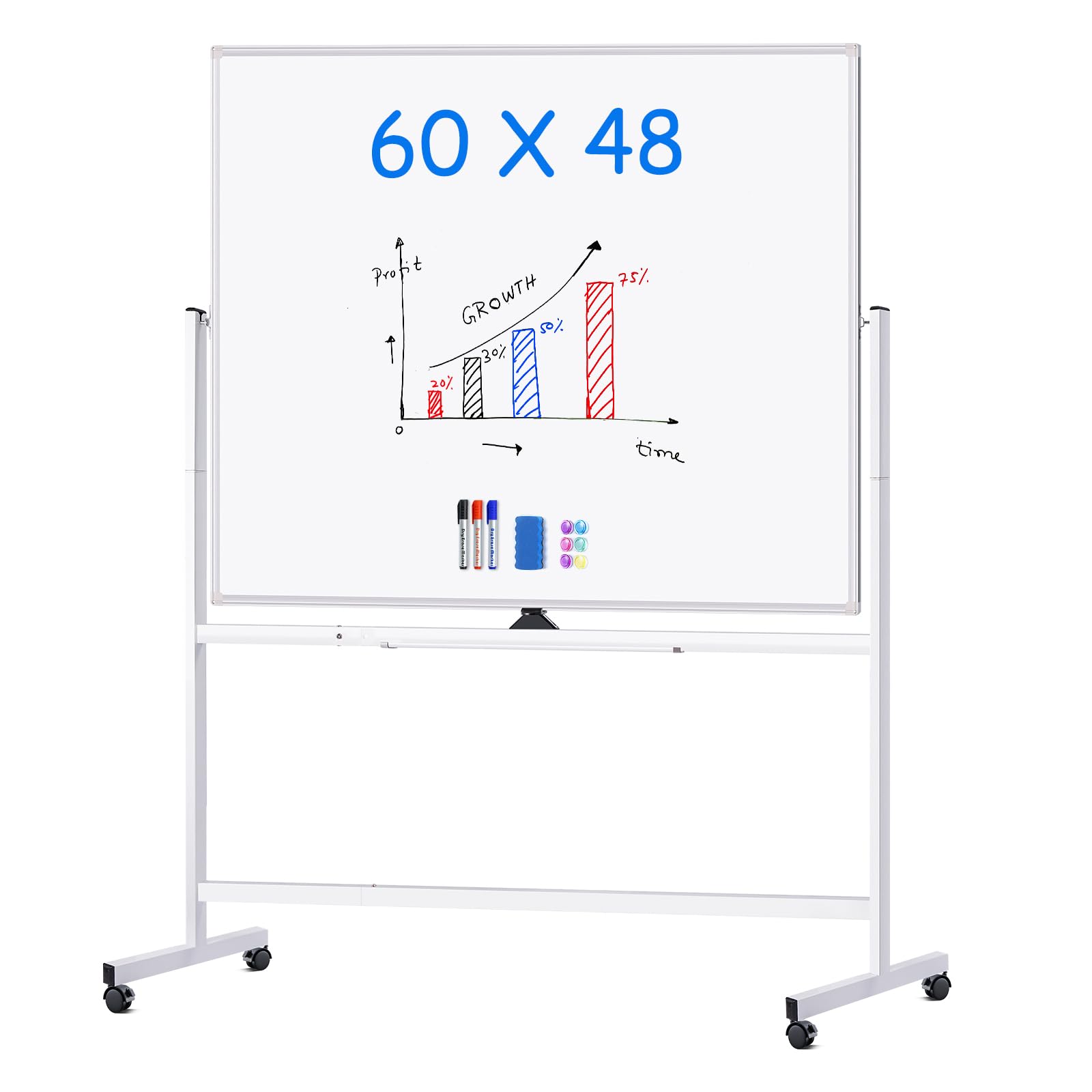 maxtek Rolling Whiteboard 60x48, Large Double-Sided White Board Dry Erase on Wheels, Giant Magnetic White Board Standing for Office, School, Home Office, Homeschool (Sliver) Image
