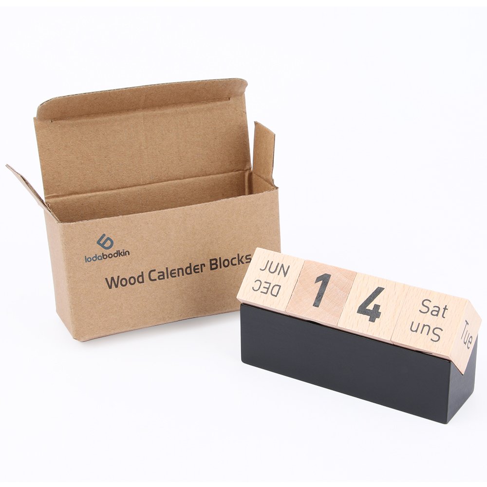 Lodabodkin Creative Wooden Cubes Perpetual Calendar, Desk Organizers Decorations