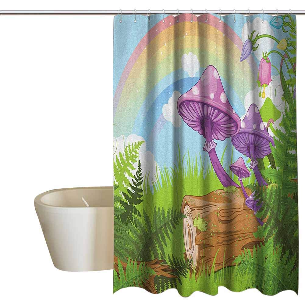 Genhequnan Mushroom Rustic Shower Curtain Fantastic Scenery with Wood Timber Grass and Rainbow Fungus Herbs Leaves Weed Art Farmhouse Bathroom Decor W62 x L72 Inch Multicolor
