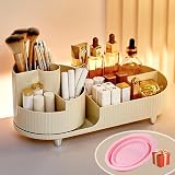 BULLA 360 Rotating Makeup Organizer 2 in 1 Milky White 5 Compartments