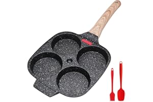 Nonstick Egg Pan, Egg Frying Pan 4 Cups Pancake Pan for Breakfast, Fried Egg Pan Suitable for Gas & Induction (Black)