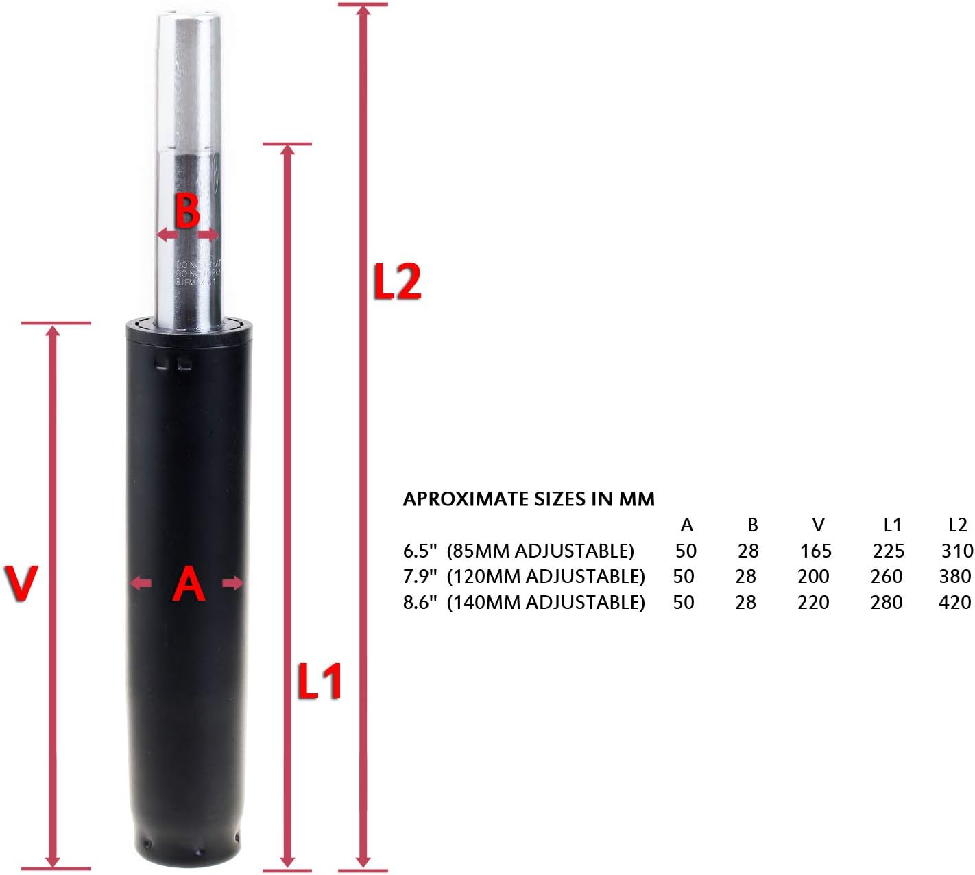 TUKA Gas Lift for Office Chair Boss Chair 7.9" Gaslift, Total Length 260-380mm, Steel Replacement Gas Spring Rod Chair Part - Image 3
