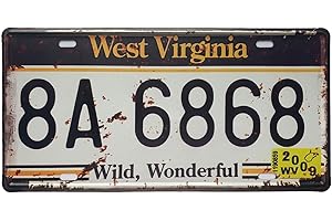 ROOKOPR West Virginia License Plate Aluminum Novelty Car Decor License Plates 12"x6" Front of Car Decorative Retro Rusty License Plate for Men Women Car-48