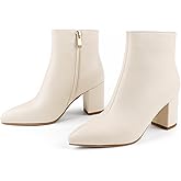JOY IN LOVE Women's Ankle Boots Chunky Block Heel Pointed Toe Zipper Booties