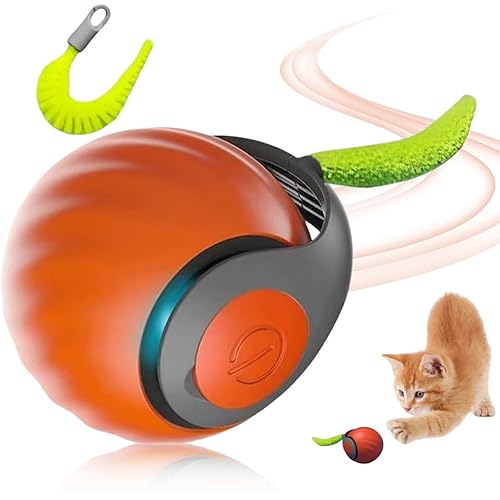 ShengQiu Speedy Tail 2.0 Cat Toys, Interactive Cat Ball Toy, Moving Cat Toys for Indoor Pets, Rechargeable Interactive Toys for Cat, 360° Smart Automatic Rolling Balls with Tail, Orange