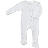 KISBINI Baby Footed Pajamas with Mitten Cuffs Unisex Cotton Snap-up Romper Jumpsuit Sleep and Play 0-12 Months Footies