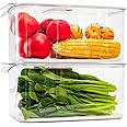 Slideep Refrigerator Food Storage Containers, Lettuce Keeper Large Produce Saver Stackable Container with Lids & Removable Drain Tray, Clear Veggie Fruit Salad Lettuce Container -2 Pack