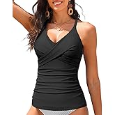 Women Tankini Bathing Suit Top - Twist Front V Neck Swim Top Only Cross Tummy Control Swimsuit 2025