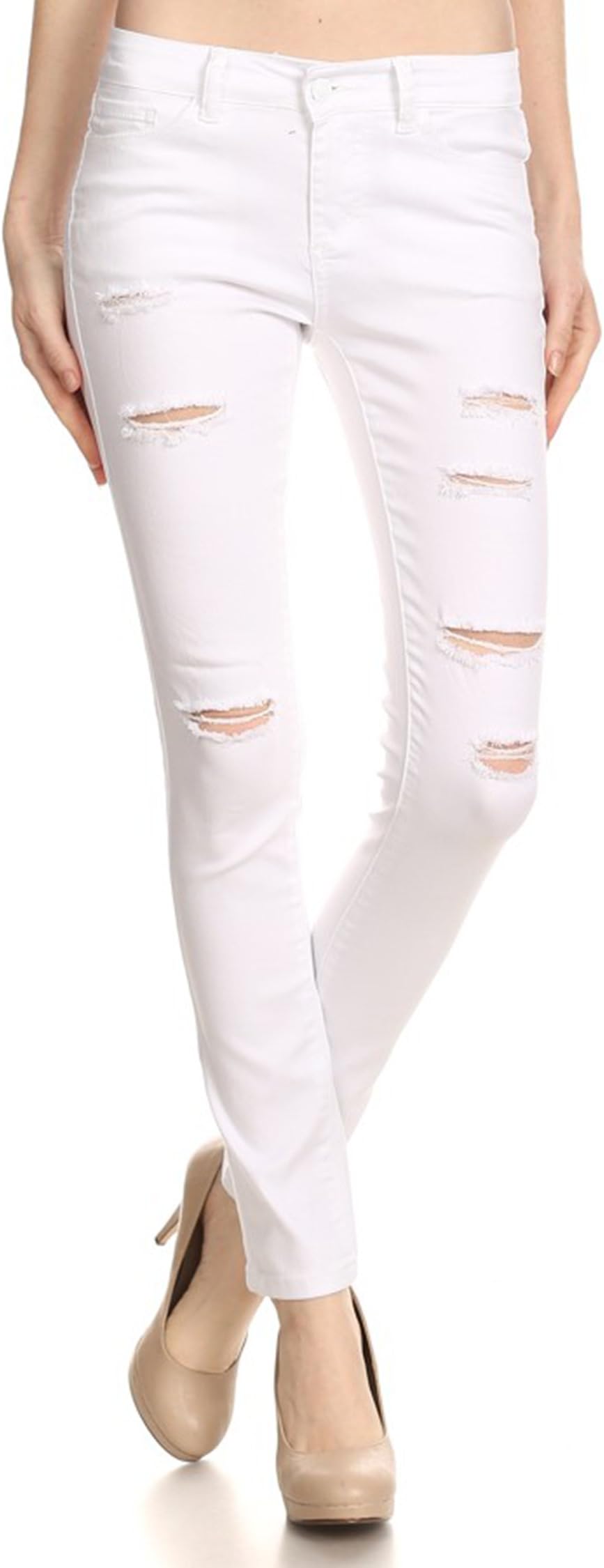 Vialumi Women's Distressed Destroyed Ripped Slashed Slit Knee Skinny Jeans