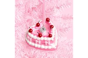 xo, Fetti Vintage Heart Cake Ornament | Pink Christmas Tree Decoration, Glitter Pinkmas, Cherries Hanging Holiday Decor, Cute Stocking Stuffer