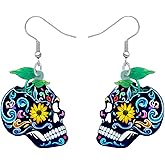 DALANE Halloween Acrylic Spooky Sugar Skull Earrings Dangle Drop Flowers Jewelry for Women Charms Gifts Party Favors