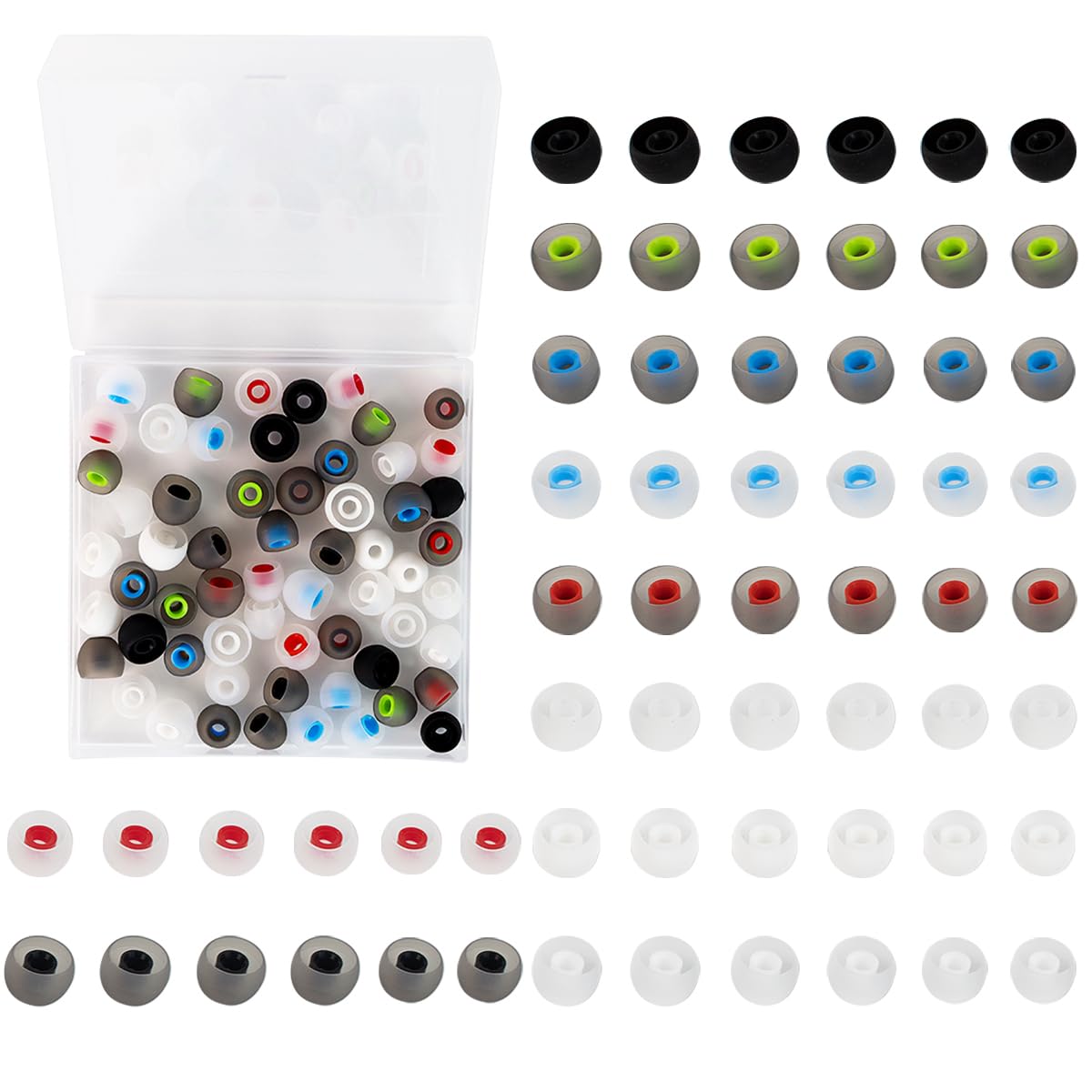 Quadafy 60Pack Earbuds Replacement Tips Silicone, 10 Colors 3 Sizes S/M/L