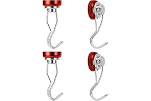 Ant Mag Swivel Magnetic Hooks 50lbs Heavy Duty Grill Magnet Hooks 4 Pack with Scratch Proof Stickers Great for Home Refrigerator Kitchen Store Grill BBQ Office Warehouse (Red)