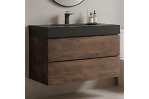 Little Tulip - 30" Floating Bathroom Vanity with Black Sink, Modern Bathroom Cabinet with Top and Soft Close Drawers, Spacious Storage for Small Space, Walnut - Lavanda Collection