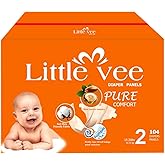 Little Vee Baby Diapers, Size 2 (104 Count) – (13-24 lbs) Ultra-Soft Infant Disposable Diapers with Shea Butter Essence, Wetness Indicator, and Up to 12 Hours of Leak Guard Protection (Medium)