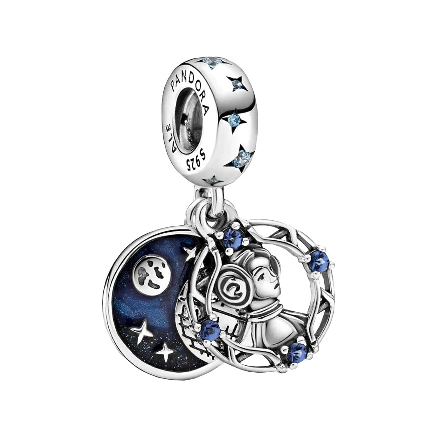 PANDORA Star Wars Princess Leia 799251C01 Double Charm Pendant in Blue Sterling Silver and Zirconia Stones, 11,3mm, Sterling Silver, Cubic Zirconia