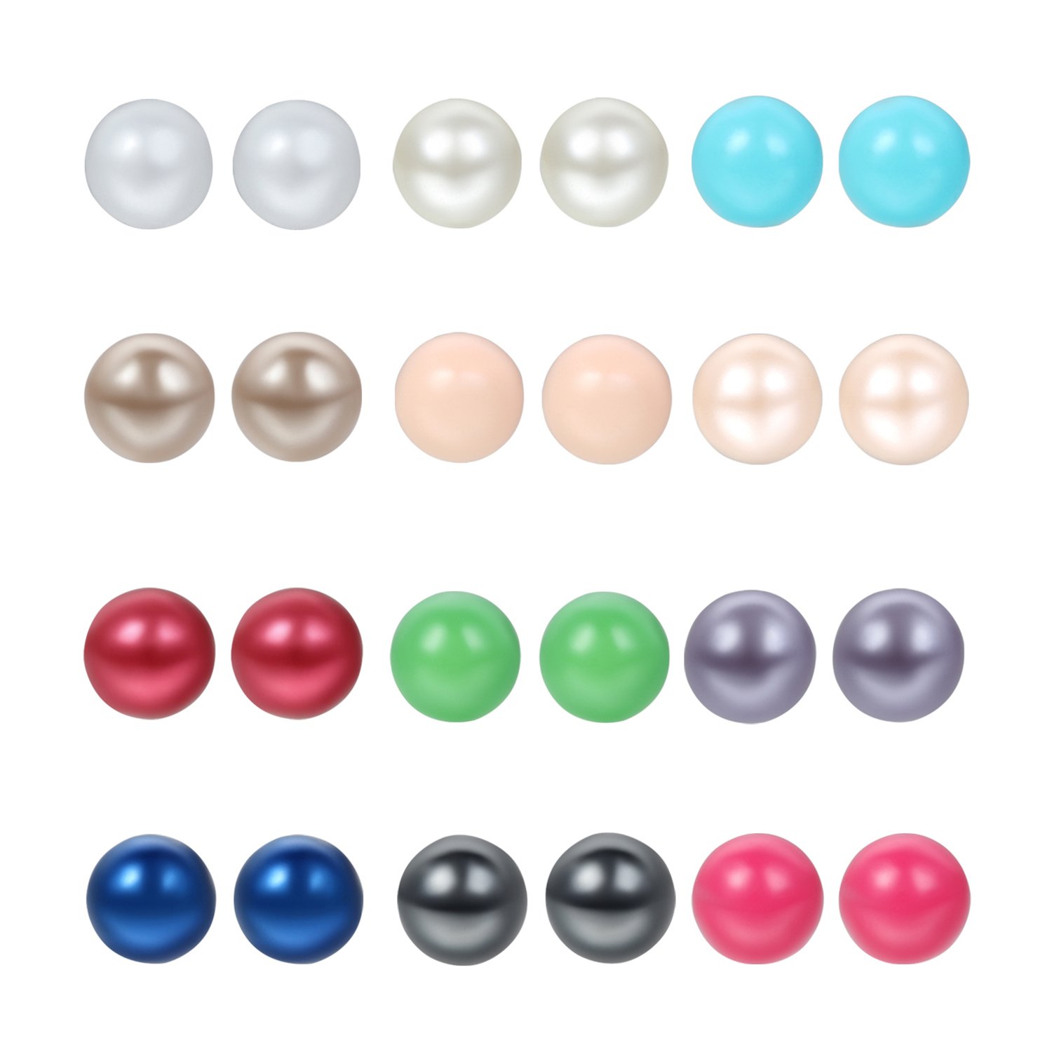 Cupimatch Girls Imitation Pearl Round Ball Stud Earrings Gift Set of 12 Pairs
