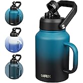 BJPKPK 64oz Insulated Water Bottle with Handle, Large Dishwasher Safe Half Gallon Water Bottle, BPA Free Water Jug, Wide Mouth Metal Flasks with Anti-slip Bottom, Keep Cold & Hot, Blue & Black