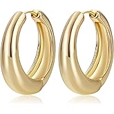 PerogeerJew 14K Gold Plated Hoop Earrings for Women Trendy, 30MM Medium Thick Costume Gold Chunky Womens Earring Hoops Non Tarnish Jewelry Gifts