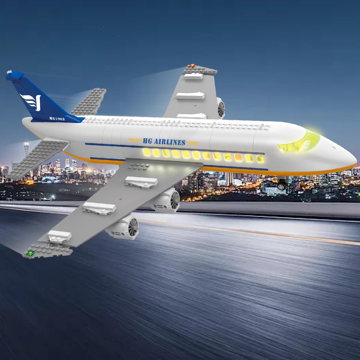 HOGOKIDS Passagierflugzeug Bauspielzeug Set mit LED Licht, 901 PCS Flugzeug Bausteine Spielzeug mit Terminal, Radarturm, Anhänger, Flugzeug-Modell Geschenke für Jungen Mädchen ab 6 7 8 9 10 Jahre 8
