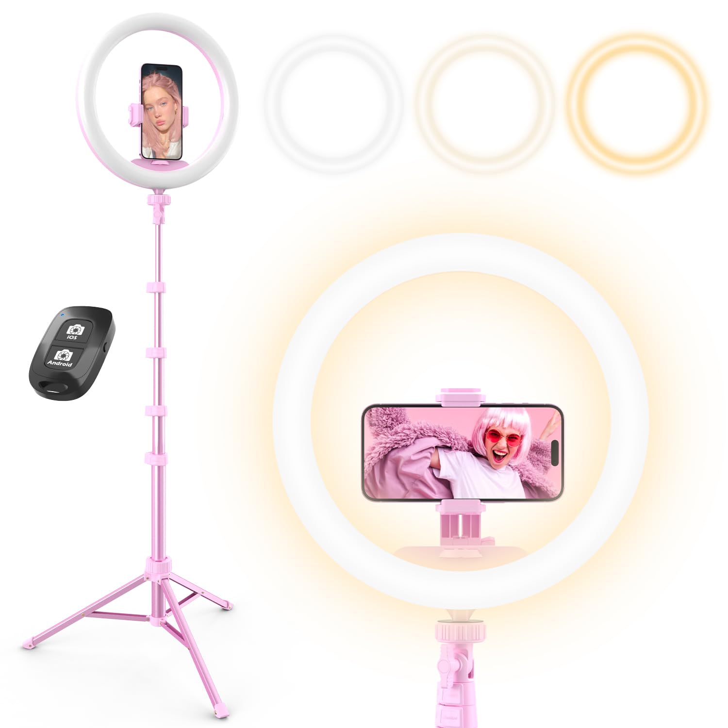 Photo 1 of (partial set) UBeesize 12” Selfie Ring Light with 62” Extendable Tripod Stand & Remote, LED Light with Phone Holder for Video Recording/Makeup/Content Creator (YouTube/TikTok/Twitch), Phone, Camera & Webcam (Pink)