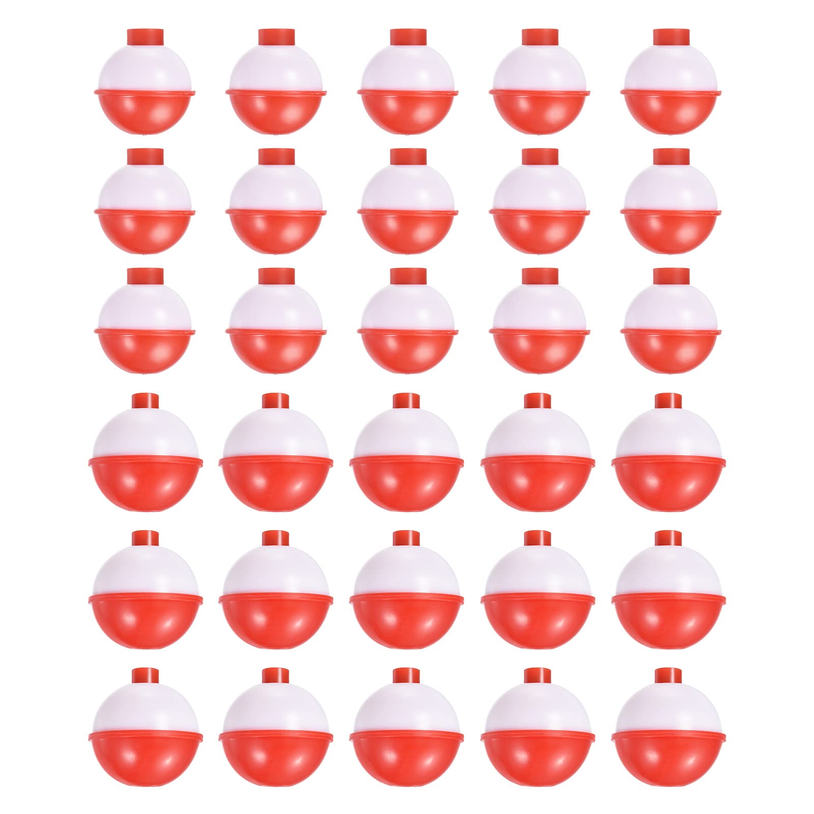 PATIKIL 1 Inch 1.5 Inch Fishing Bobber Bulk, 30 Pack Hard ABS Push Button Round Buoy Float Bobber Tackle, Red and White