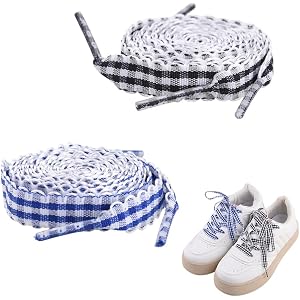Wpcaih Flat Checkered Shoe Laces for Sneakers Boots Gingham Shoelaces for Women Cute Fabric Shoe Laces for Adult Sneakers