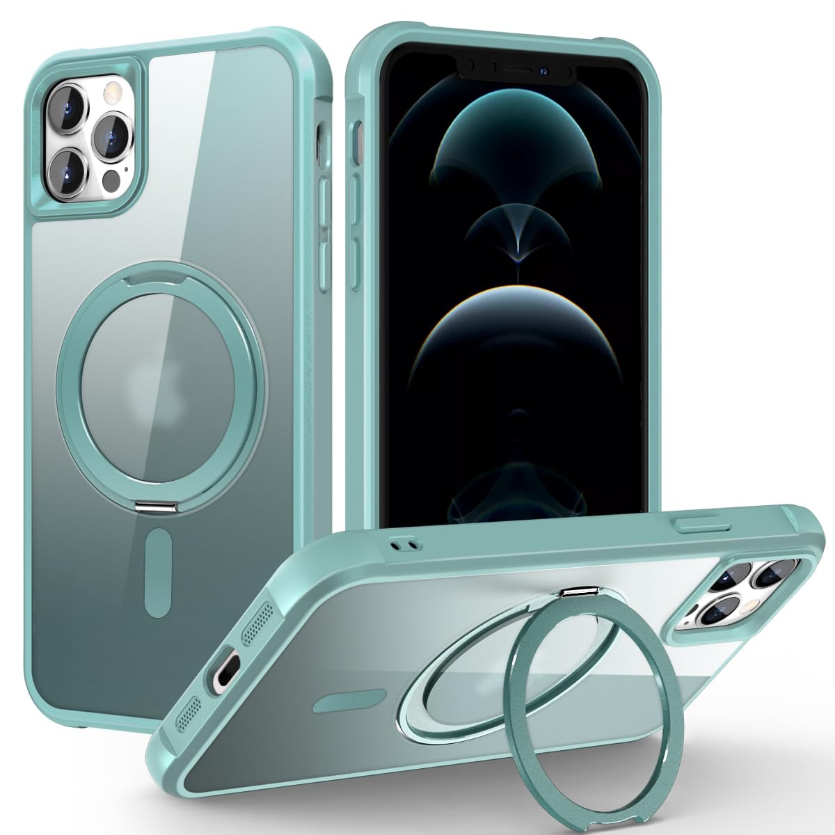 Photo 1 of TOKVANZ Designed for iPhone 14 Pro Case with 360° Rotatable Magnetic Ring Stand [Compatible Mag-Safe] [Military Grade Protection] Translucent Matte Phone Cases for Women Men 6.1'', Green