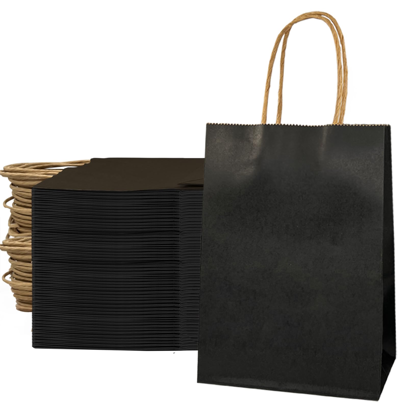 Pack of 50 Small Strong Black Kraft Paper Bags with Handle 21 × 8 × 15 cm, Black Kraft Bags Gift Bag for Shopping, Packaging, Takeaway Bags (Recyclable)
