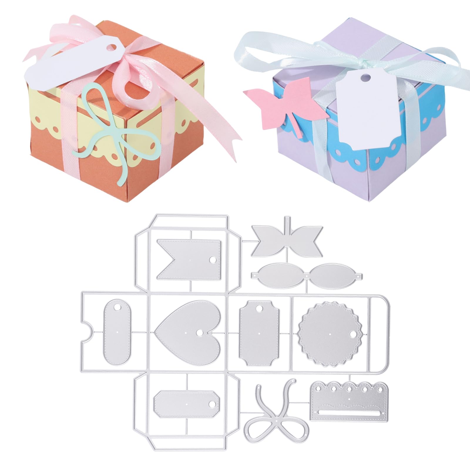 GLOBLELAND 3D Gift Box Cutting Dies Bow Tie Embossing Stencils Candy Wedding Template for Card Scrapbooking and DIY Craft Album Paper Decor, (DIY-WH0309-993-EU19)