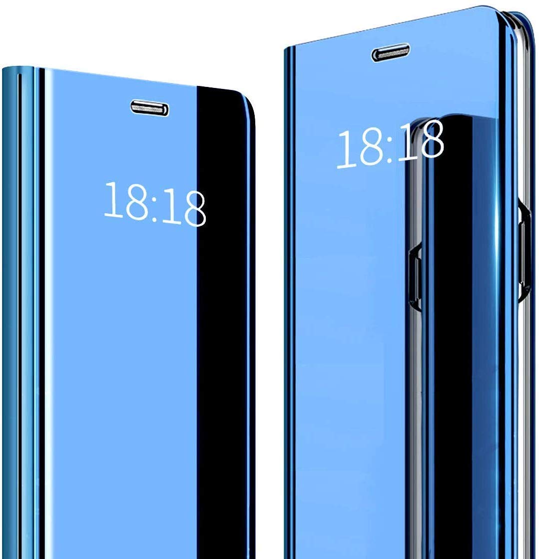 for Xiaomi Redmi Note 8 Pro Smart View Semi Clear Mirror Flip with Optimized Viewing Angle Luxury Stand Cover Case for (Xiaomi Redmi Note 8 Pro, Blue)