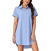 LYANER Women's Shirt Dress Collar Neck Short Sleeve Button Down Blouse Dress