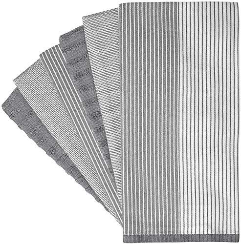 Premium Kitchen Towels (20”x 28”, 6 Pack) | Large Cotton Dish Towels | Flat & Terry Highly Absorbent Kitchen Linen Set with Hanging Loop | Gray