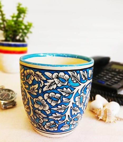 Exotic Green Small Handmade Blue Ceramic Pottery, Planter Bowls, Plant Container, Pool Blue