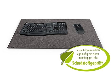 Designer Filz Schreibtischunterlage dunkelgrau in XXL (ca. 40x80cm groß). Originelle Schreibunterlage - besonders weich und k